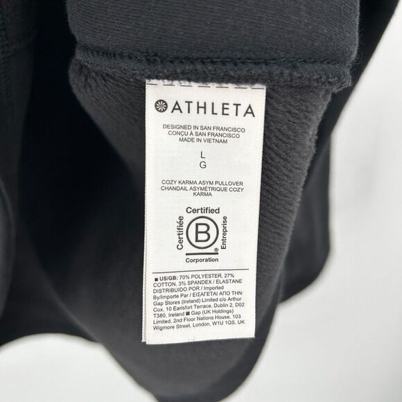 ATHLETA Women's Black Cozy Karma Asymmetrical Fleece Lined Sweatshirt Size Large - Picture 8 of 8